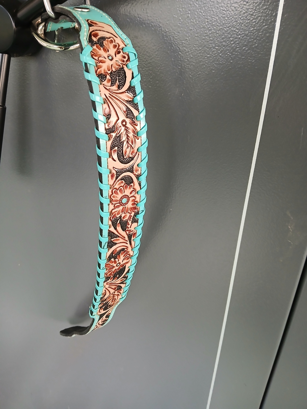 Turquoise Floral Tooled Leather Dog Collar